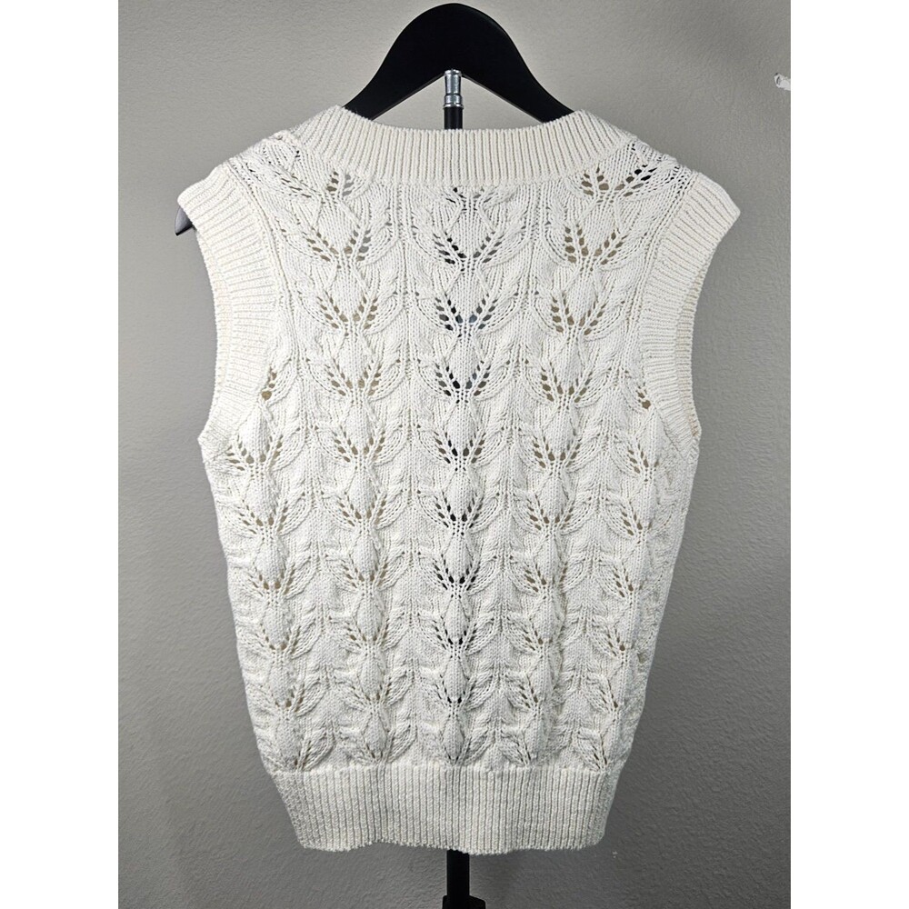 NWT LOFT Petite XS White Pointelle Knit Sweater Vest V-Neck Cotton Preppy Boho - Picture 5 of 8